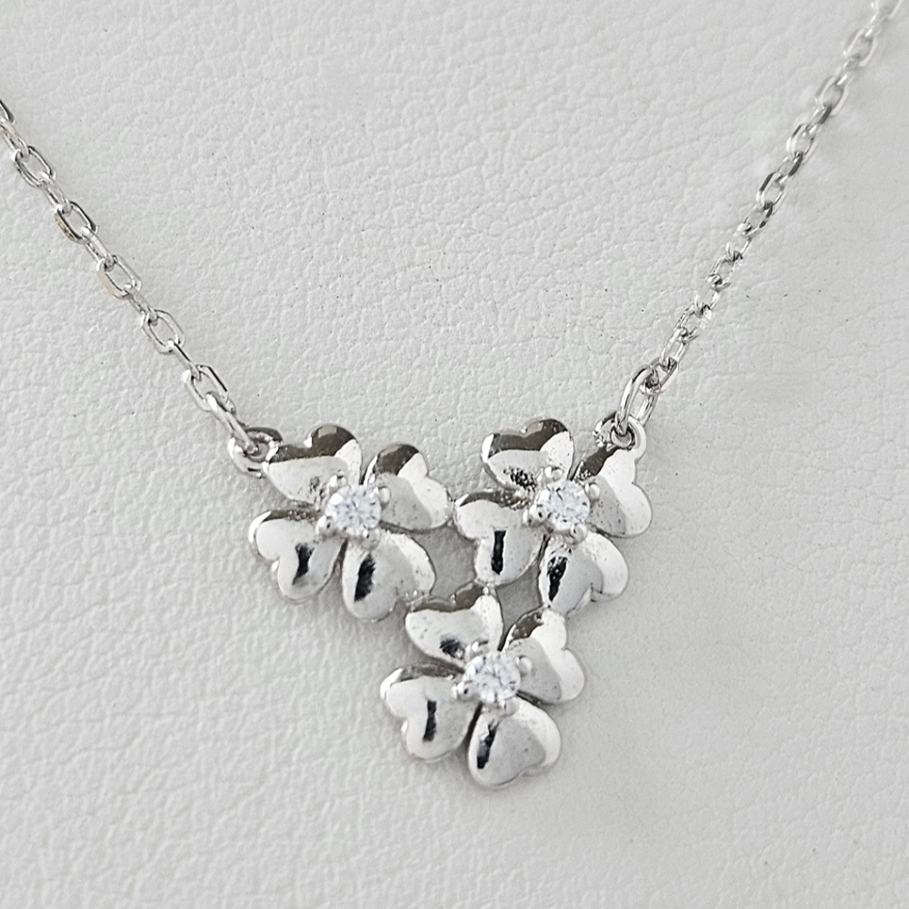 Dainty Silver Three Clover Necklace, 925 Sterling Silver Charmed Aroma